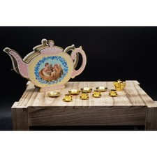 Miniature Tea Set 10 pieces plastic gold plated Annie Lillemoe 1994 