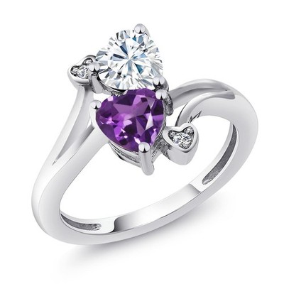 925 Sterling Silver White Moissanite Amethyst and Diamond Ring For Women (1.63