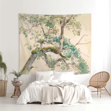 Nature Tapestry Vintage Botanical Watercolor Painting Wall Hanging Antique Tree