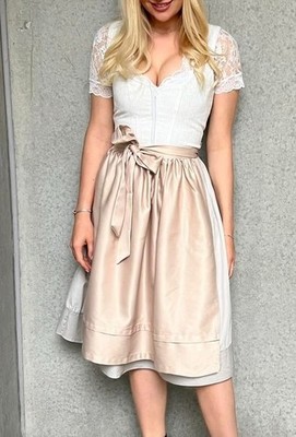 Dirndl,traditionelles Kleid graues Korsett,dunkelbeige Satinschürze.NEU,mit 38..