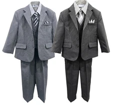 Boys Formal Suit 5 Piece Set Kids Toddler, Jacket Pants Dress Shirt Vest Tie New