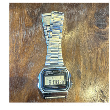 Casio A158W Digital Quartz Alarm Chronograph Silver Metal Bracelet Watch