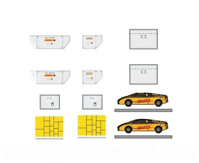 Airport Cargo Container Set für Fantasy Wings, Flughafenzubehör, DHL 1:400 AC