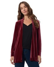 Jones New York Stretch Velour Open-Front Cardigan Sweater Bordeaux Size XL 1628