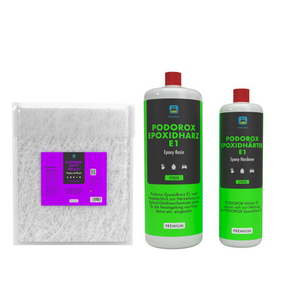 Podorox Epoxidharz E1 + Glasfasermatte 300 g/m²   GFK-Komplettset für Laminieren