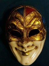 Authentic Venetian Masquerade HandPainted Papier-M ch Mask Gold Harliquin Italy