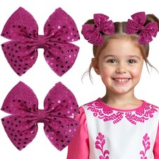 2PCS Hair Bows for Girls, Hot Pink Sparkly Glitter Toddler Bows with Alligato...