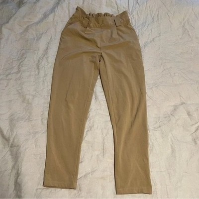 Jacqueline de Yong Paper Bag Pants Beige Slacks Elastic Waist Band Tapered XS