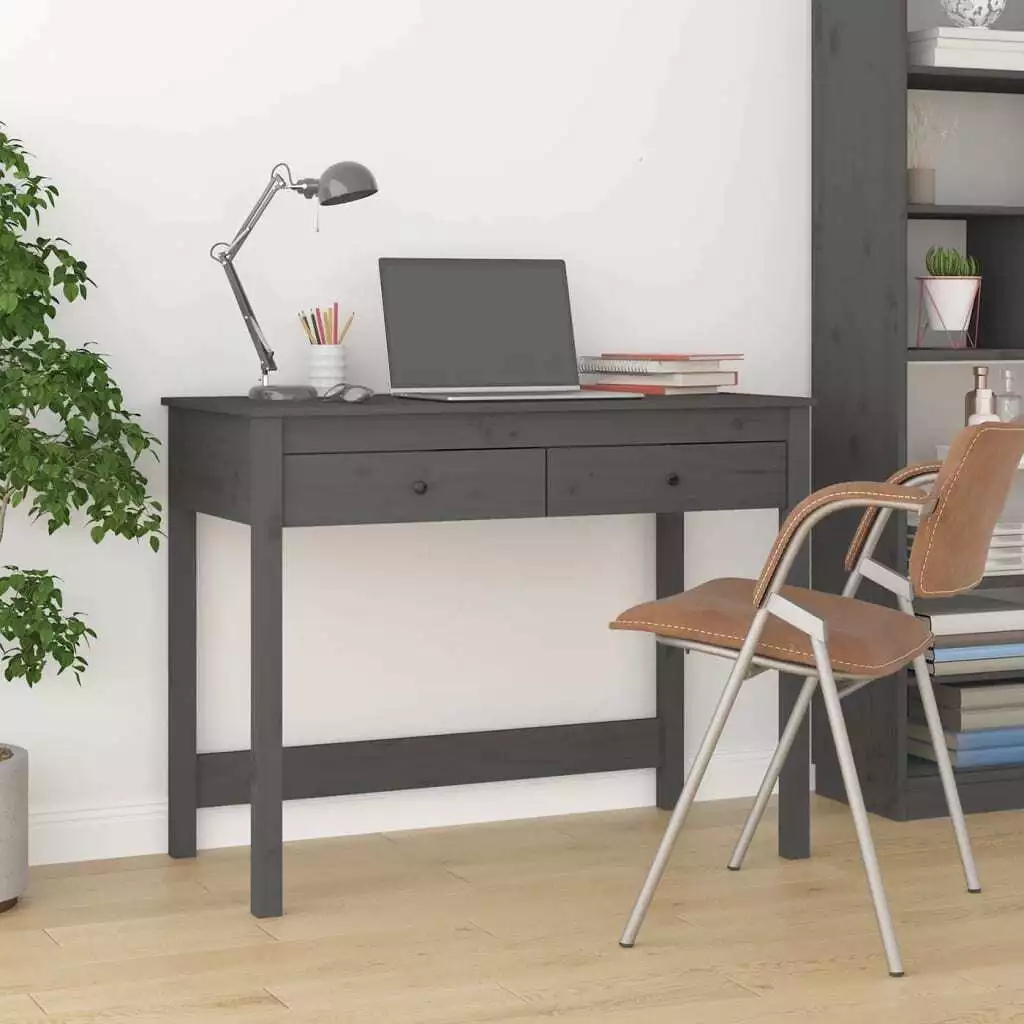 Desk With Drawers Grey 100X50X78 Cm Solid Wood Pine