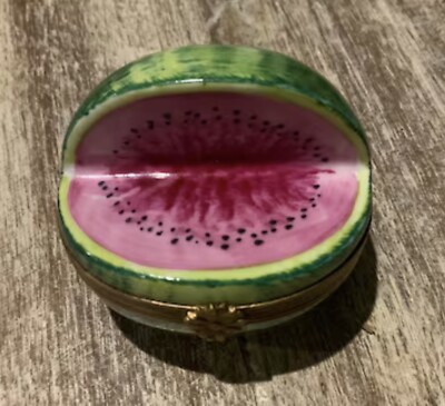 Limoges France Peint Main P.V.  Watermelon Porcelain Trinket Box