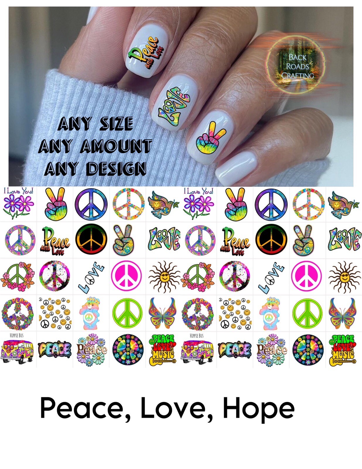 Peace Love Hope Waterslide Nail Decals Set Of 50 Instructions & Bonus
