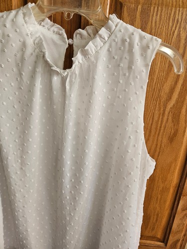 Camicetta donna bianca top canotta chiffon senza maniche Swissdot con fodera collo arricciato L - Foto 6 di 23