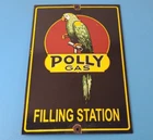 Vintage Polly Motor Oil Sign - Porcelain Filling Gas Station Pump Parrot Sign