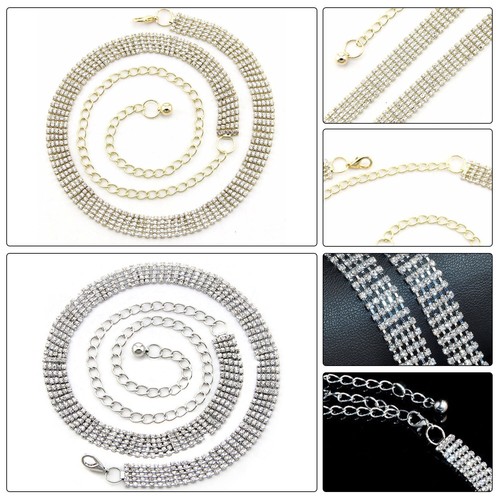 Women Diamante Waist Belt Crystal Shiny Chain Fashionable Rhinestone Dresses - Picture 2 of 35