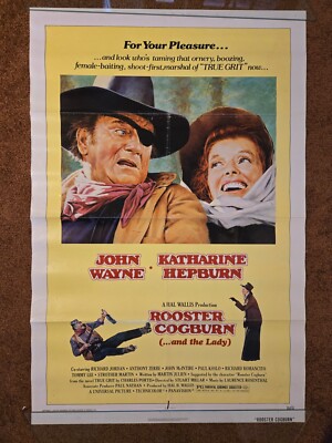 ROOSTER COGBURN Original1975 onesheet Movie poster. John Wayne/Katharine Hepburn