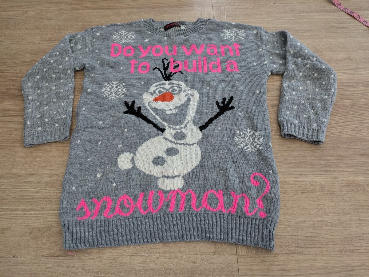 Do You Want To Build a Snowman?' Xmas Jumper S Womens 10 Grey/Pink