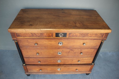 Antique Empire oak chest of drawers bronze handles Georgian columns circa 1810 - Picture 4 of 12