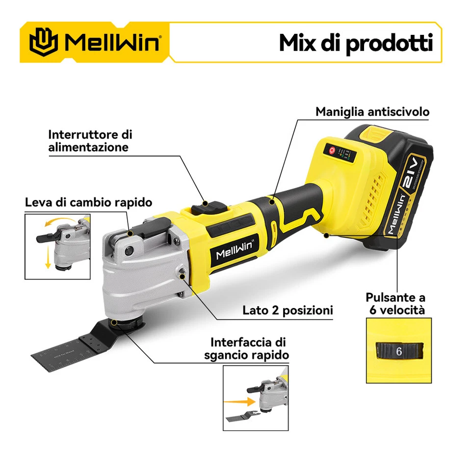 Utensile Multifunzione doppia batteria Oscillante Vibrazione Tipo Taglio Leviga - Immagine 3 di 4