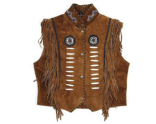 Mens Cowboy Western Style Native American Leather Vest Suede Beaded Fringe