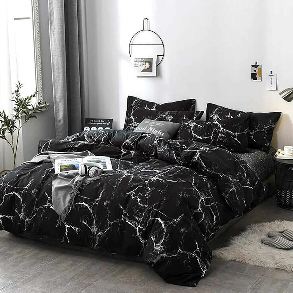 KAREVER Black Marble Comforter Set 