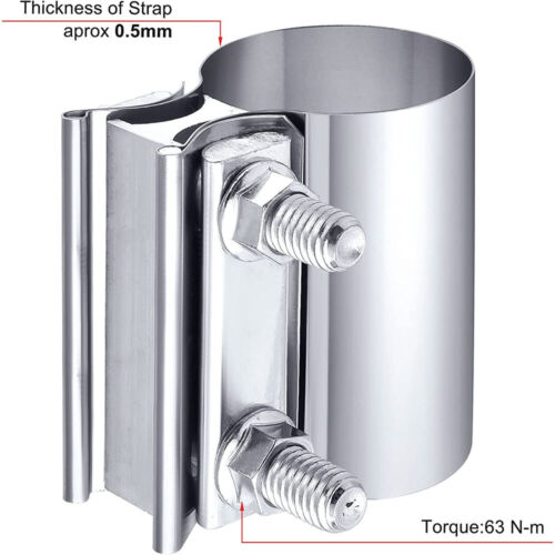 Abrazadera de banda de escape de junta a tope de acero inoxidable de 2,5" 8 piezas para tubo silenciador Catback - Imagen 4 de 5