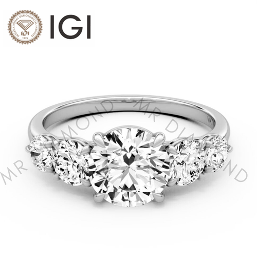IGI Cert 3.00CT E VS2 Round Cut Lab Grown Diamond Engagement Ring 14K White Gold