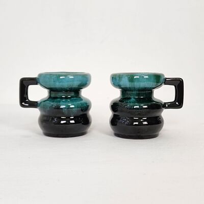 BMP Canada Taper Candle Holders w Handles Retro Drip Glaze VTG 70s MCM Boho Chic