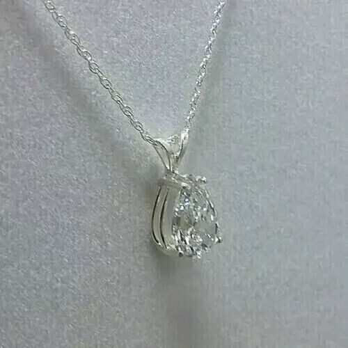 5.00Ct Pear Cut Lab Created Diamond 14k White Gold Plated 925 Solitaire Necklace