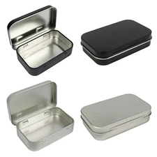 Metal Rectangular Empty Hinged Tins Box Containers 3.75 x 2.45 x 0.8 Inch Silver