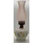 Vtg Milk Glass Oil Lamp Cosmos Consolidated Pink Satin Flowers Hobnail 12”