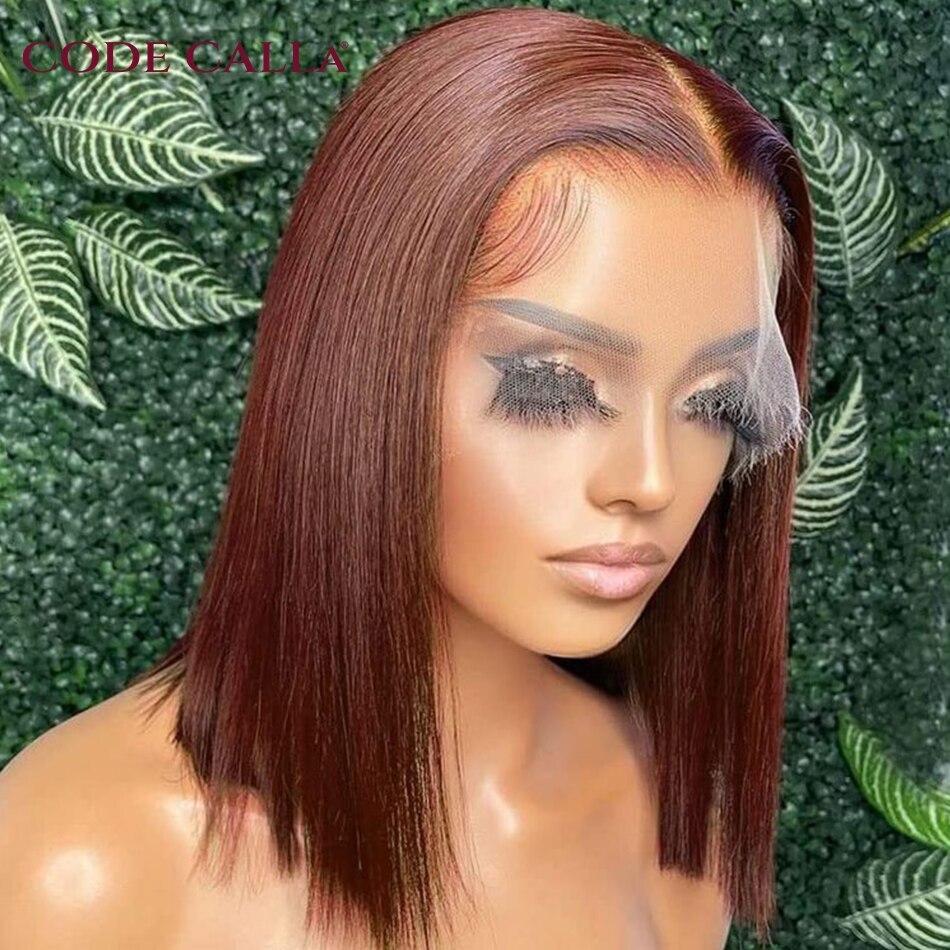 Dark Brown Bone Straight Short Bob Wig 13x4 Lace Front Wig  display picture 3