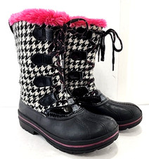 Ozark Trail Youth Girl s Size 4 Winter boots Black/white with Pink Faux Fur