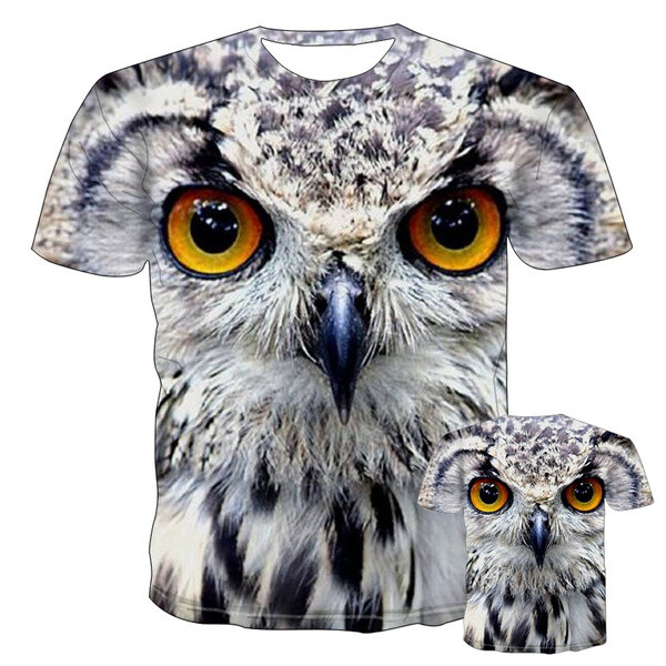 T-shirt Unisexe à Imprimé 3D Hibou - Col Rond Manches Courtes - Taille Unique