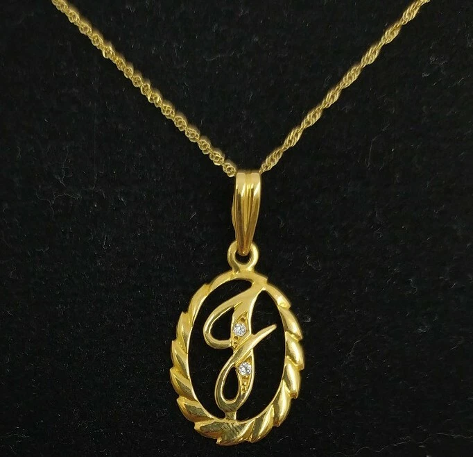 Pendant And Chain Gold 18k 750 Mls . Initial Letter Name Letter J