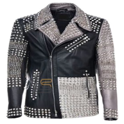 Handcrafted Men's Philipp Plein Multicolor Full Studded Genuine Leather Jacket