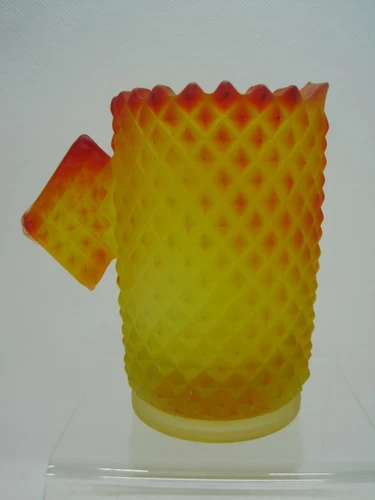 Vtg Fenton Glass Frosted Amberina Red Yellow English Hobnail Toothpick Holder
