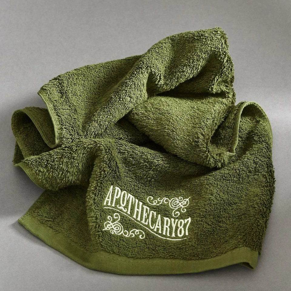 APOTHECARY 87 Shave Towel Green Cotton Embroidered Barber Hair Face Bath NEW - Image 2 of 3