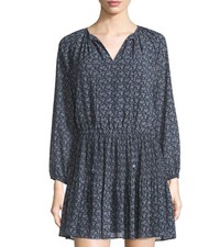 NWT $155 Michael Kors Woodbrook Bracelet-Sleeve Printed Chiffon Dress New Navy