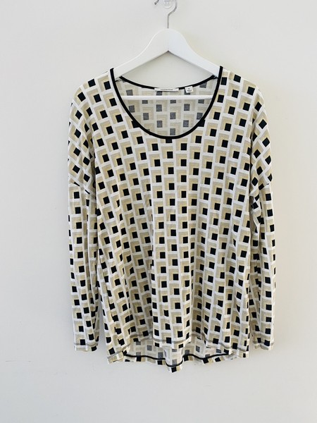 Country Road Long Sleeve T Shirt Top Size M White Metallic Gold Print Stretch