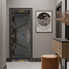 3D Sci-fi Door with Keypad Peel and Stick Door Sticker Wallpaper Murals for Home