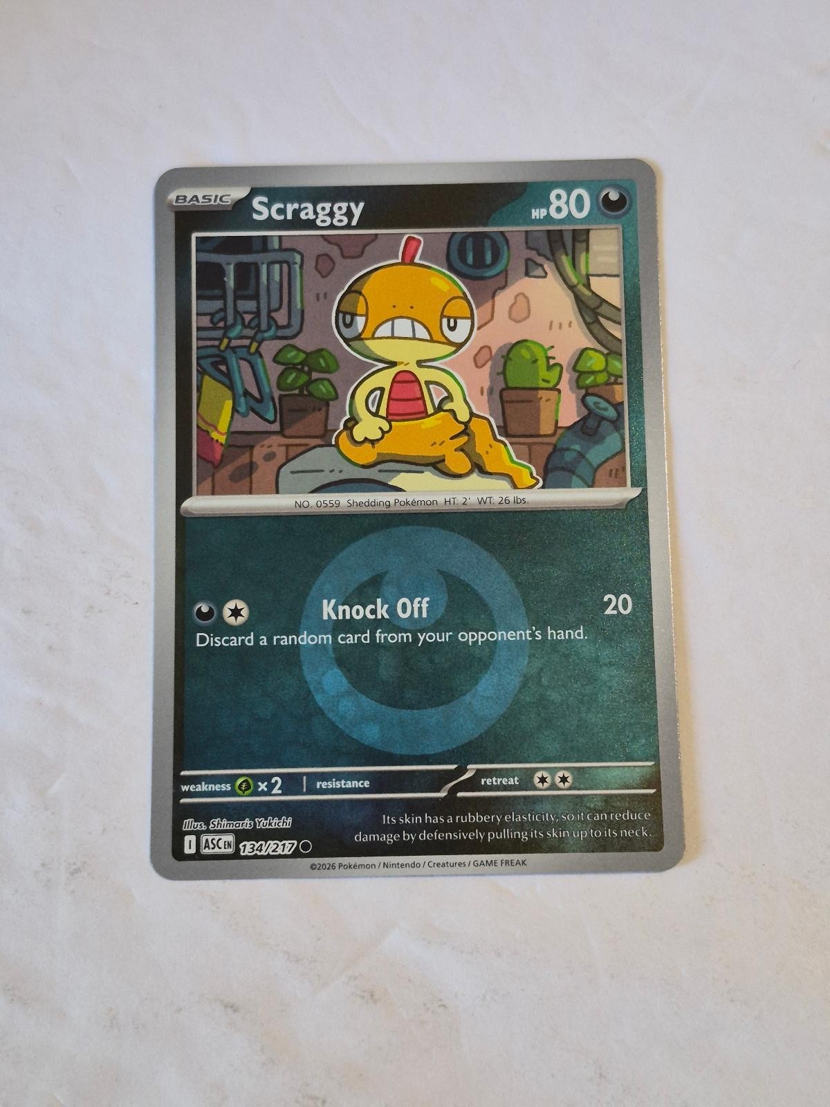 Scraggy (Energy Symbol Pattern) 134/217 Ascended Heroes Pokemon Reverse Holo NM