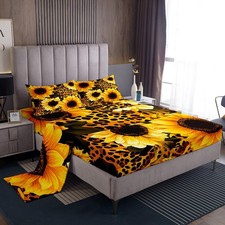 Sunflower Sheets with Deep Pocket Fitted Full Size Cheetah Leopard Print Set ...