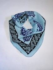 Blue Block print bandana, Bohemian Style Cotton Neck Scarf, Soft Organic