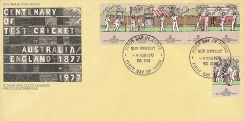 1977 Centenary of Test Cricket Australia/England 1877-1977 First Day Cover. Used