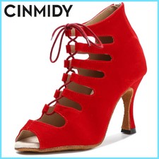 Black Latin Dance Shoes Women Tango Salsa Rumba Ballroom Satin Dance Boots Women