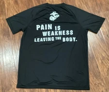 Marines T-Shirt Men M Black USMC Pain is Weakness Leaving the Body Made USA