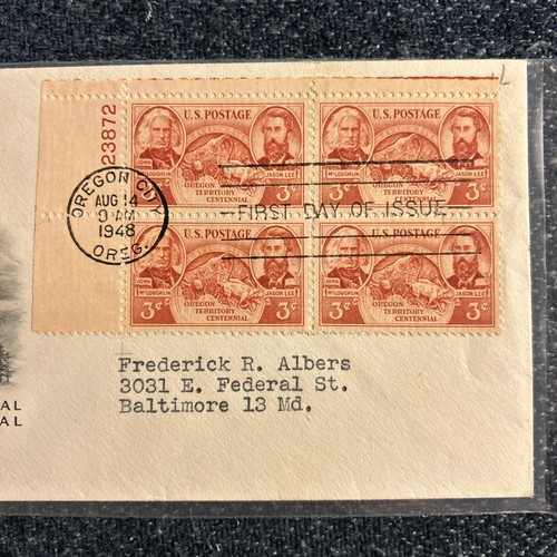 #964 Oregon Territorial FDC, ArtCraft Cachet Block of 4