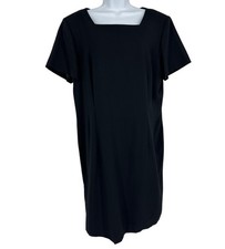Talbots Black Wool Dress Square Neckline Short Sleeves Fully Lined Size 18