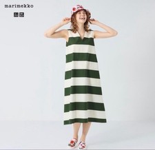 Brand new with tags UNIQLO Marimekko V-neck flared dress, size L, olive.