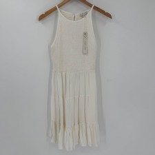 NWT She + Sky Ivory Smocked Tiered Mini Dress Sleeveless Size S